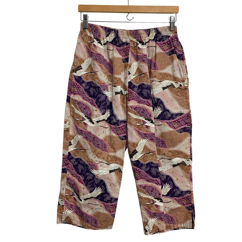 Vintage Bishop St Apparel Women's Large Capri Pants Flying Birds Print Hawaii